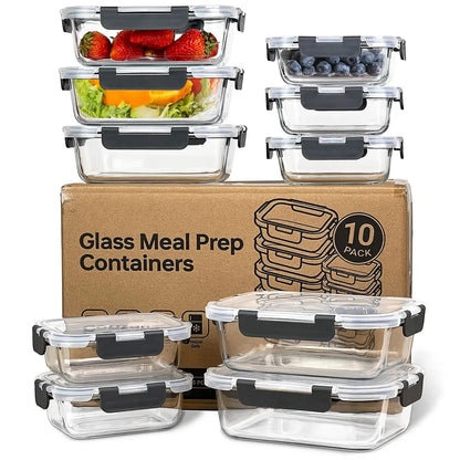 10-Piece Borosilicate Glass Meal Prep Containers with Airtight Locking Lids