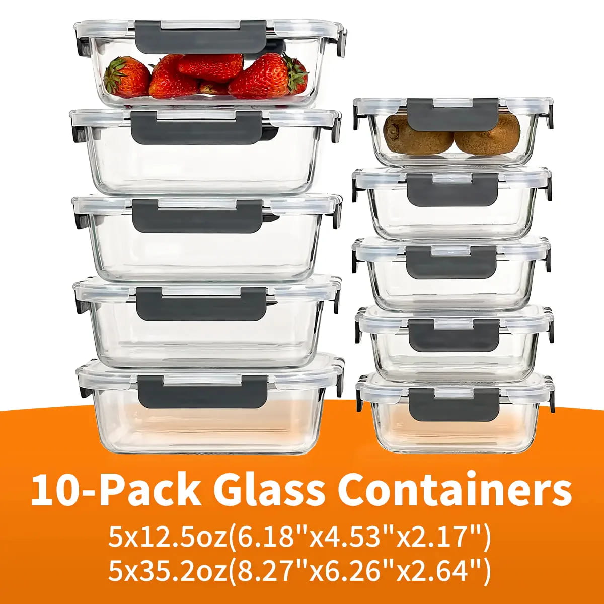 10-Piece Borosilicate Glass Meal Prep Containers with Airtight Locking Lids