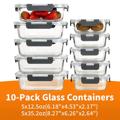10-Piece Borosilicate Glass Meal Prep Containers with Airtight Locking Lids