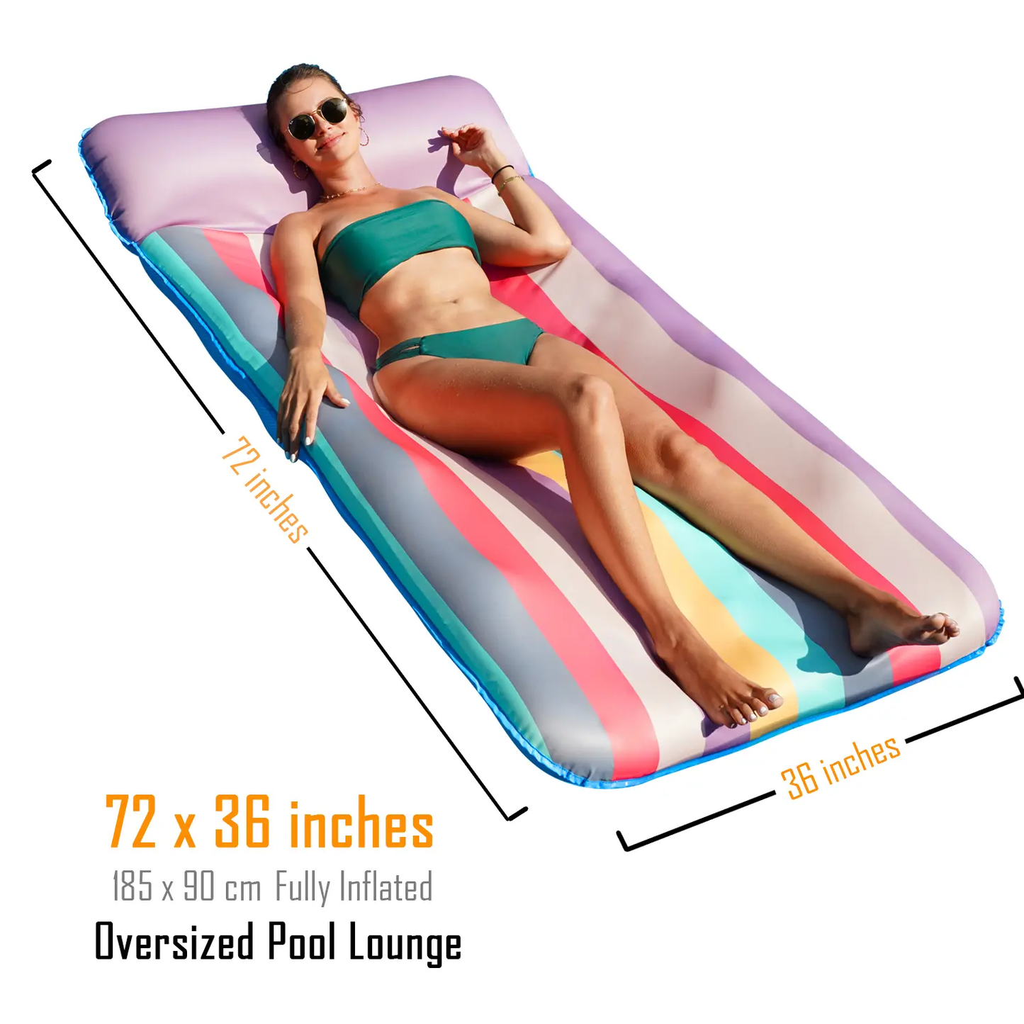 Oversized 72" Fabric-Covered Pool Float with Headrest for Adults