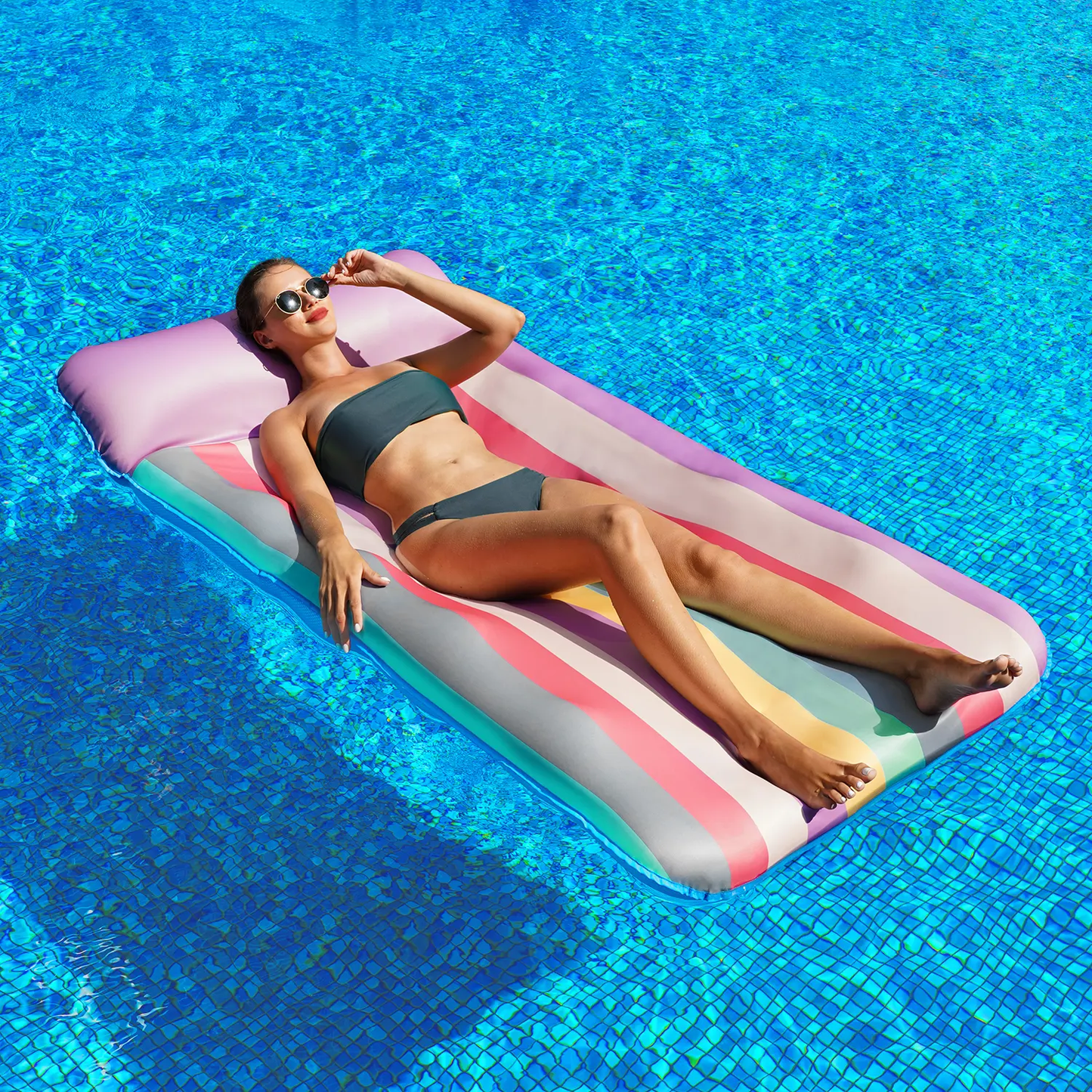 Oversized 72" Fabric-Covered Pool Float with Headrest for Adults