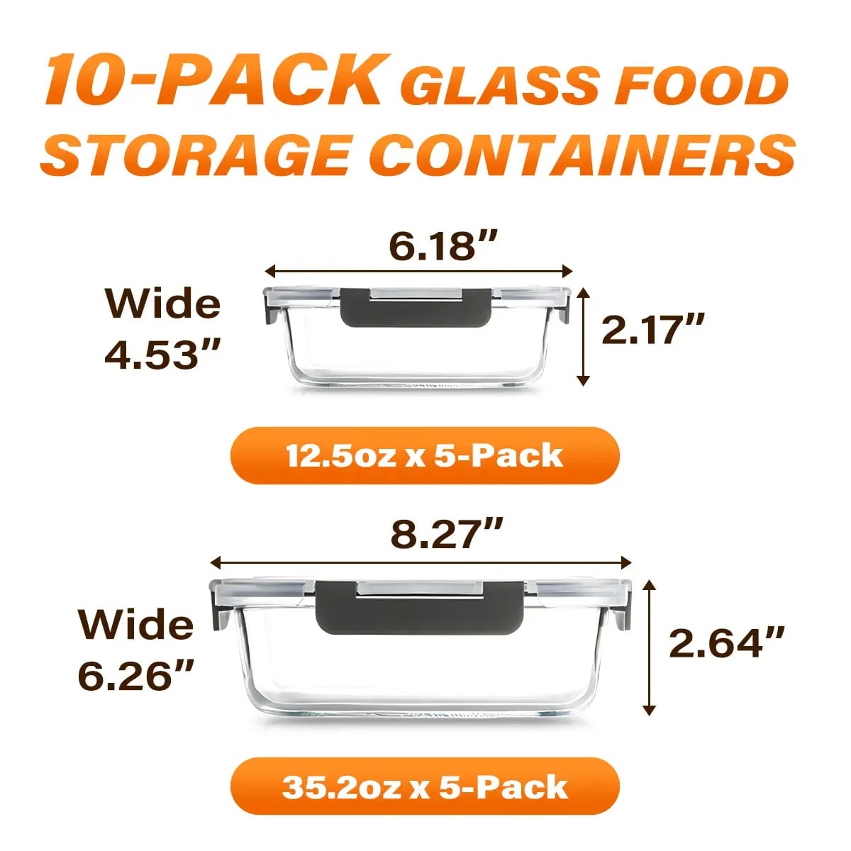 10-Piece Borosilicate Glass Meal Prep Containers with Airtight Locking Lids