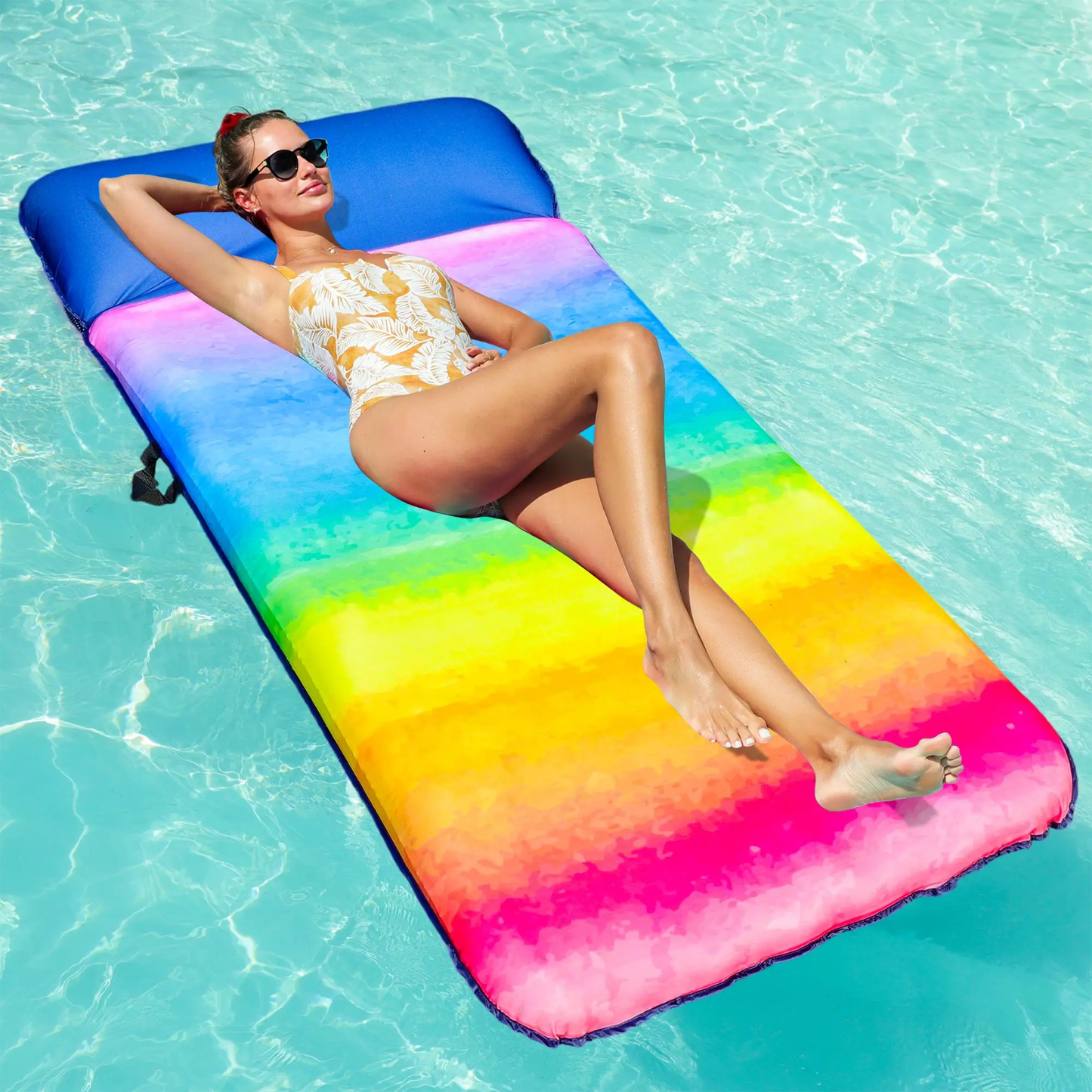 Oversized 72" Fabric-Covered Pool Float with Headrest for Adults