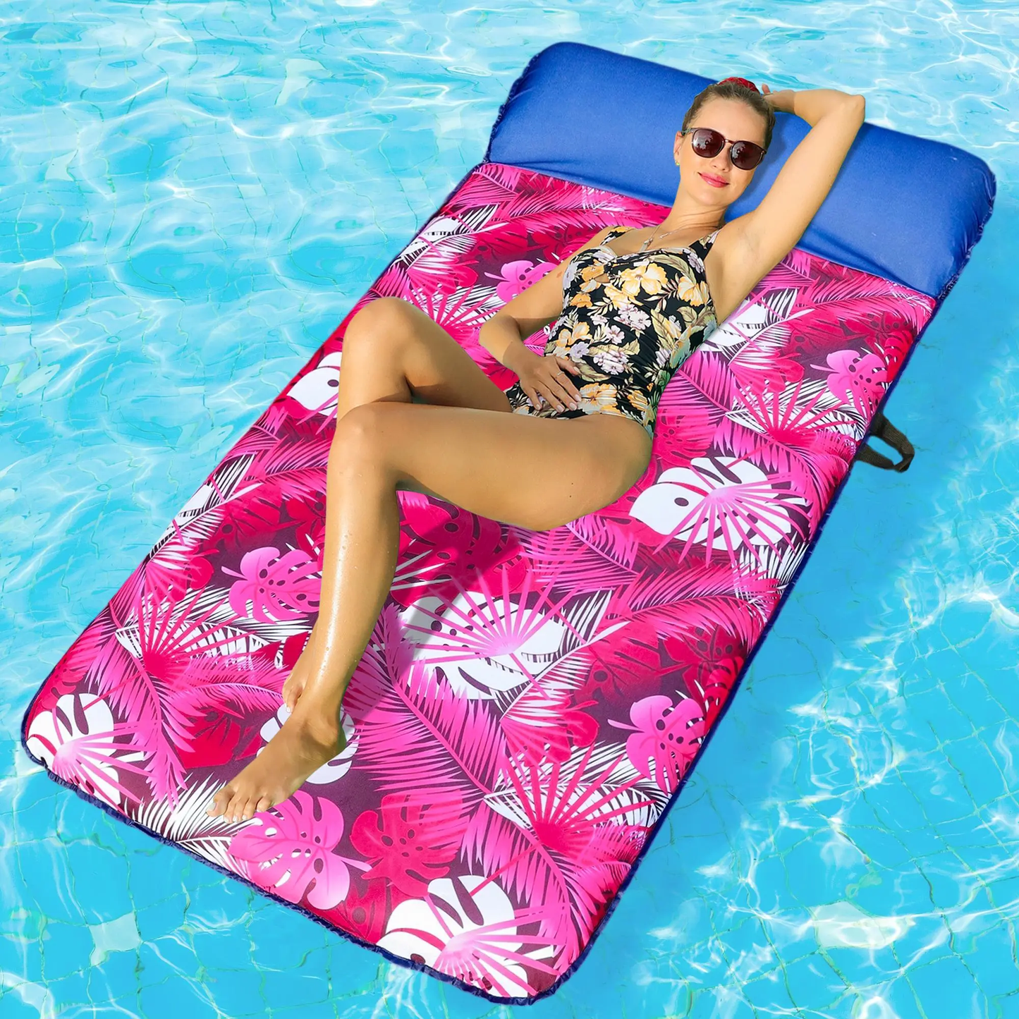 Oversized 72" Fabric-Covered Pool Float with Headrest for Adults